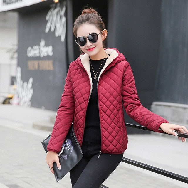 Autumn 2018 New Parkas basic jackets Female Women Winter plus velvet lamb hooded Coats Cotton Winter Jacket Womens Outwear coat