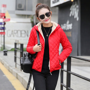 Autumn 2018 New Parkas basic jackets Female Women Winter plus velvet lamb hooded Coats Cotton Winter Jacket Womens Outwear coat