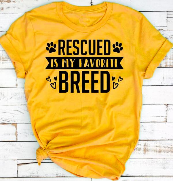 Rescued Is My favorite Breed T-Shirt Dog Mama Dog Lover Tees Funny Slogan Adopt Dont Shop Fur Mama t shirt gift aesthetic tops